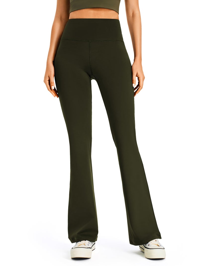 AFITNE Yoga Pants for Women Bootcut Pants with Pockets High Waisted Workout Bootleg Yoga Pants Tall Long Athletic Gym Pants Army Green - M - Image 1